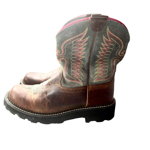 ARIAT Women’s Fatbaby Thunderbird Powder Brown/Teal/Pink Western Boots Size 8.5 - Picture 7 of 16